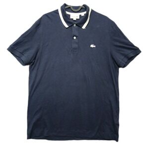 Lacoste Polo Shirt Men Large (5) Navy Regular Fit Crocodile Logo Cotton Classic